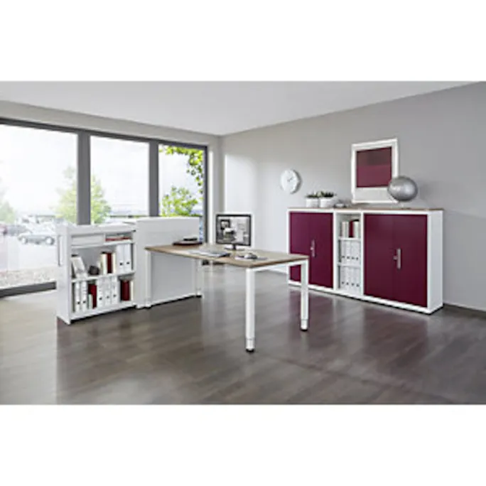 Hochauszugschrank, Thekenelement rechts stehend, Höhe 1250 mm, lichtgrau – Bild 2